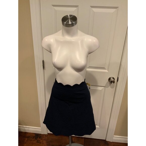 J. McLaughlin Navy Blue A-Line Skirt W/ Scalloped Waist, Size 10 - Picture 1 of 7